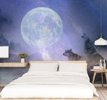 Wolf couple looking to space nature murals - TenStickers
