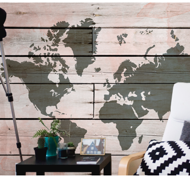 Wooden plank coloured world map wall mural - TenStickers