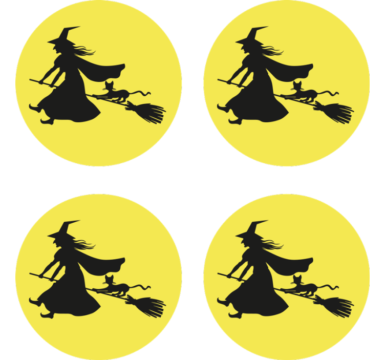 Witch, moon and black cat Halloween drink mat - TenStickers