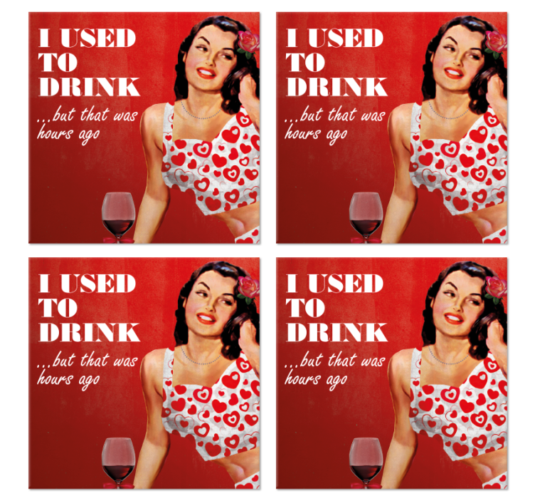 Retro girl with funny drink text vintage coasters - TenStickers