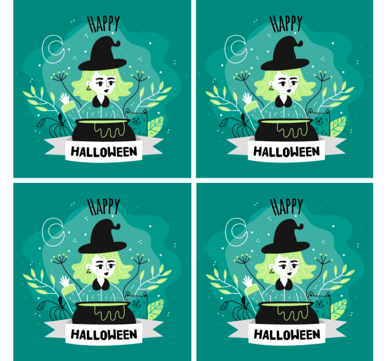 Halloween coaster witch with cauldron design - TenStickers