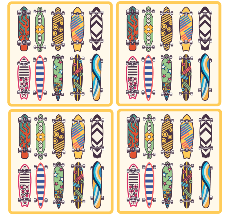 Geek coasters colorful skateboard designs - TenStickers