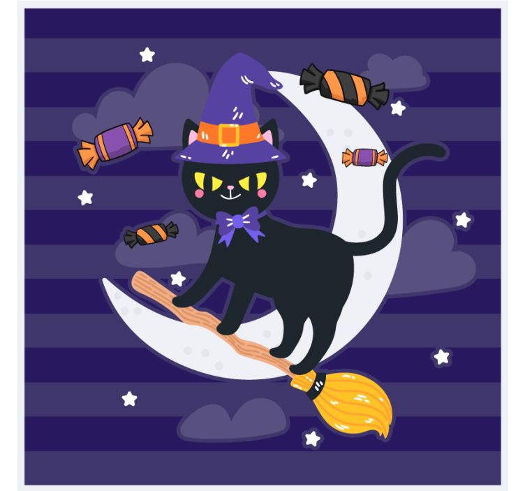 Halloween coaster witch cat on broom - TenStickers