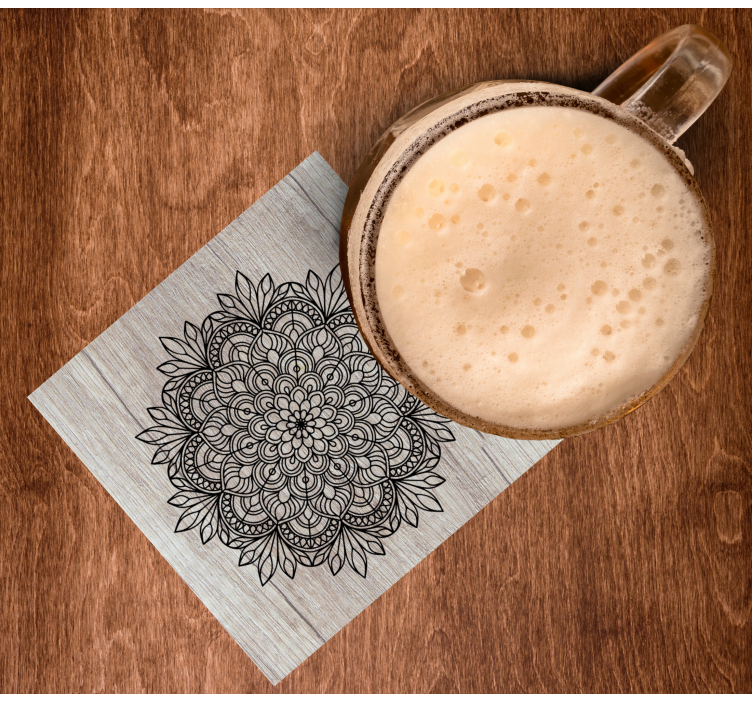 Black mandala on the wood tile coasters - TenStickers