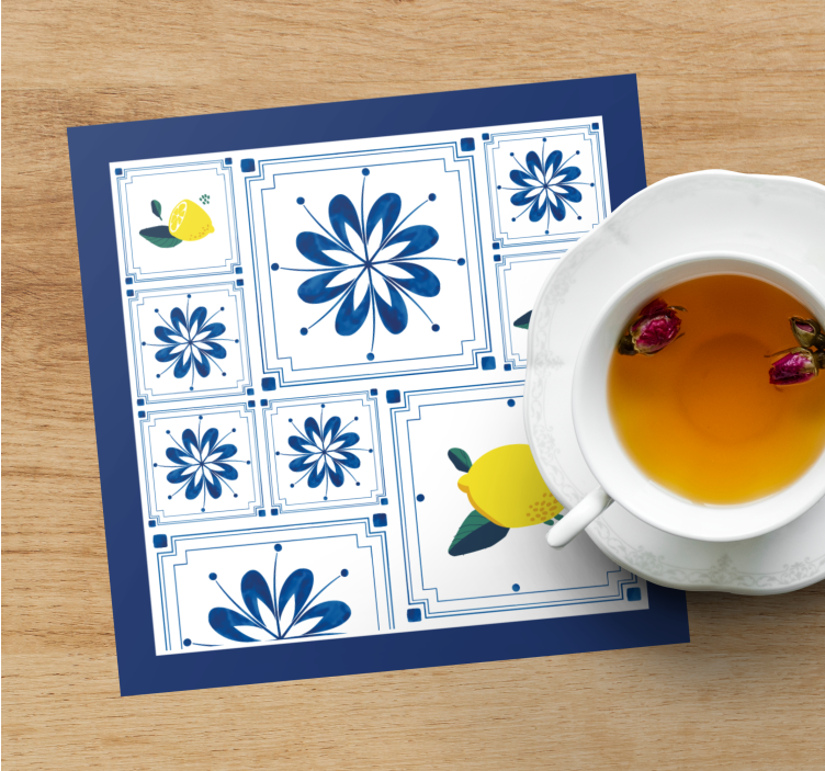 Lemon Floral Pattern tile coasters - TenStickers