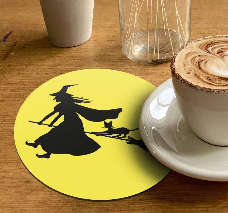 Witch, moon and black cat Halloween drink mat - TenStickers