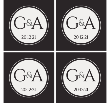 Personalized black and white Wedding Coaster - TenStickers