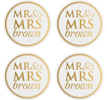 Elegant Mr & Mrs for weddings customisable coaster favors - TenStickers