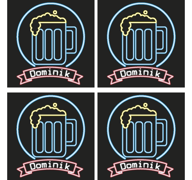Neon beer with name bear coasters - TenStickers