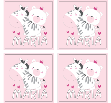 Personalisable coasters cute zebra bear duo - TenStickers