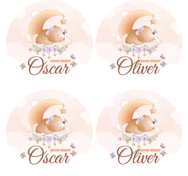 Personalisable coasters cute bear bedtime theme - TenStickers
