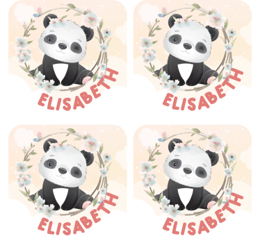 Personalisable coasters panda with floral accents - TenStickers
