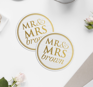 Elegant Mr & Mrs for weddings customisable coaster favors - TenStickers