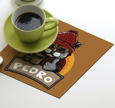 Geek coasters cool cat holding coffee - TenStickers