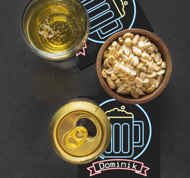 Neon beer with name bear coasters - TenStickers