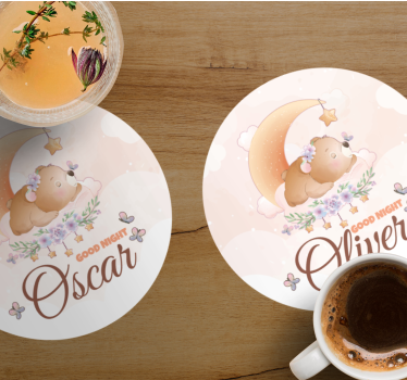 Personalisable coasters cute bear bedtime theme - TenStickers