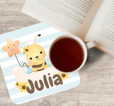 Personalisable coasters cute bee with star - TenStickers