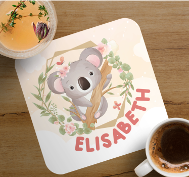 Personalisable coasters cute koala with flowers - TenStickers
