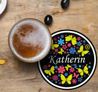 Personalisable coasters floral butterfly design - TenStickers