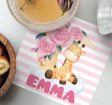 Personalisable coasters giraffe with floral crescent - TenStickers