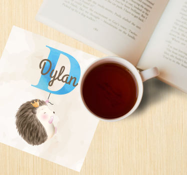 Personalisable coasters hedgehog with brown font - TenStickers