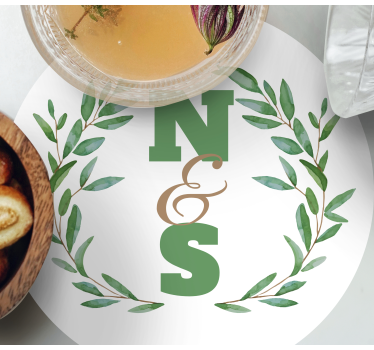 Personalisable coasters initials in leaf wreath - TenStickers