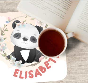 Personalisable coasters panda with floral accents - TenStickers