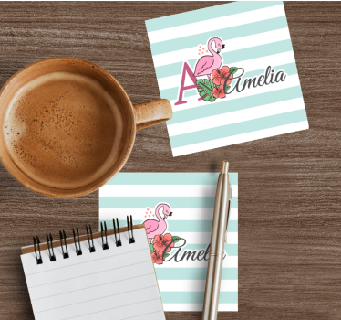 Personalisable coasters personalized flamingo floral - TenStickers