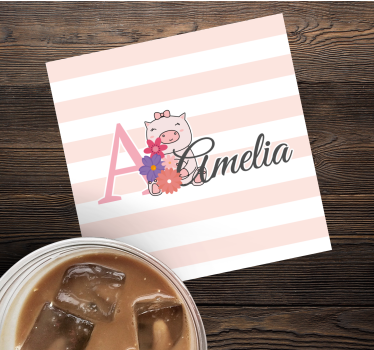 Personalisable coasters playful piglet with flowers - TenStickers