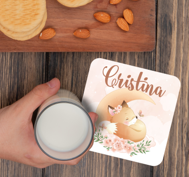 Personalisable coasters sleeping fox with floral accents - TenStickers