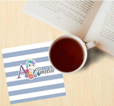 Personalisable coasters unicorn and floral initial - TenStickers