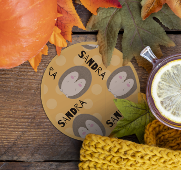 Personalisable coasters with adorable hedgehog design - TenStickers