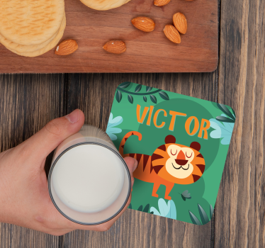 Personalisable coasters with cheerful tiger illustration - TenStickers