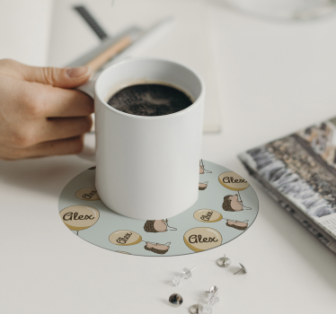 Personalisable coasters with playful hedgehog designs - TenStickers