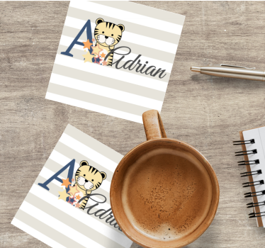Personalisable coasters with playful tiger design - TenStickers
