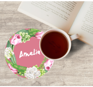 Personalised coasters floral pink wreath - TenStickers