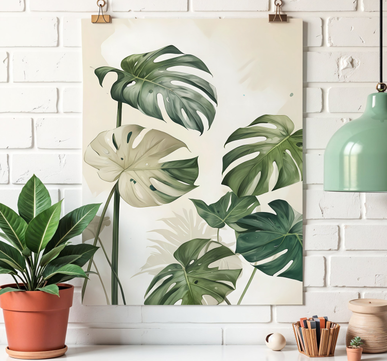 Monstera leafs artistic drawing poster - TenStickers