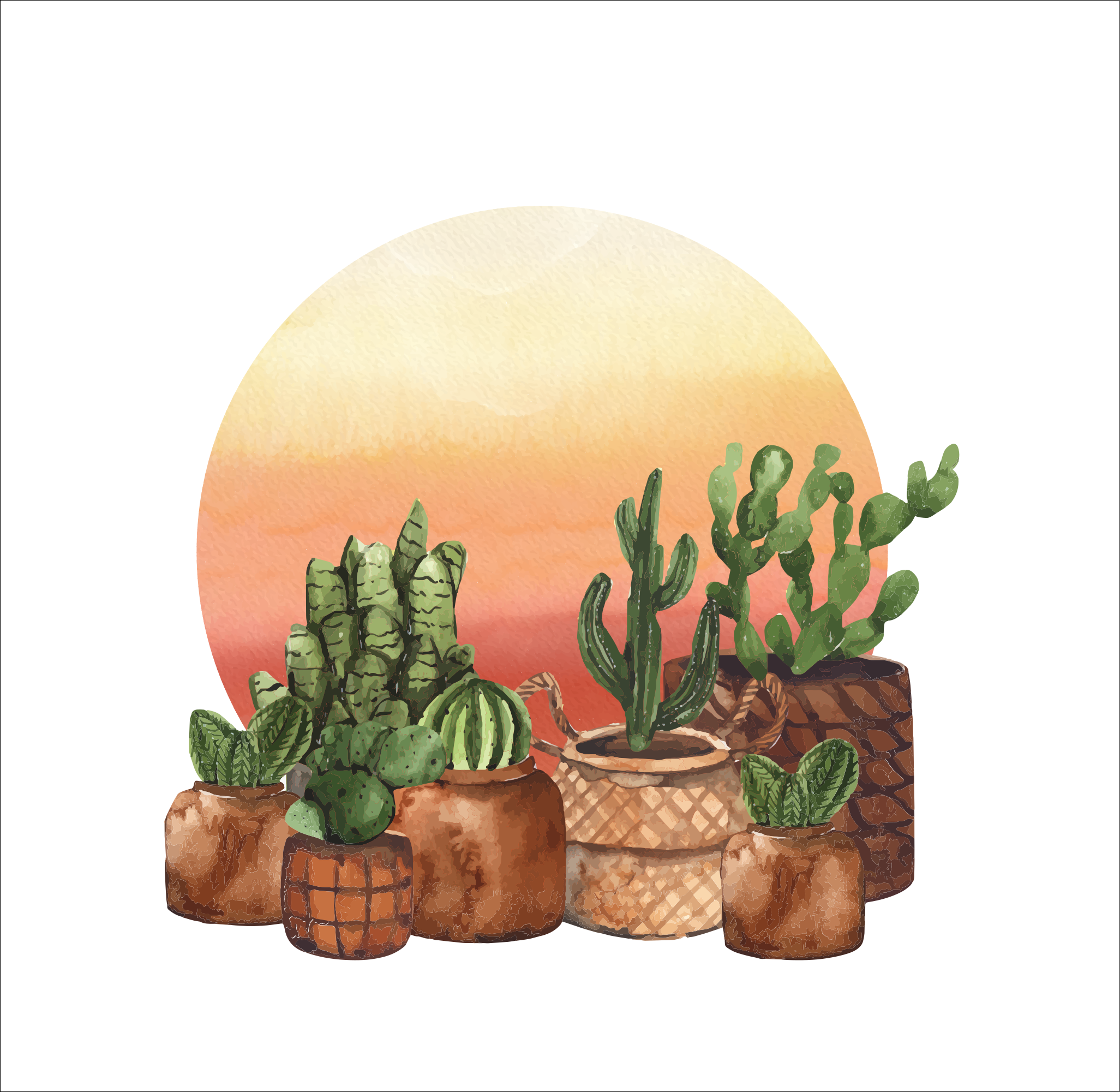 Kitchen poster cactus with sunset in circle - TenStickers