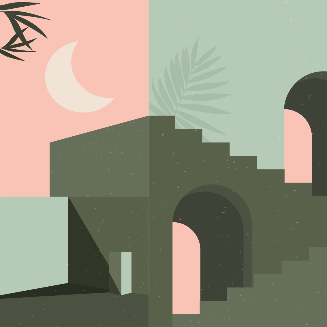 Living room poster in pink and turquoise shapes - TenStickers