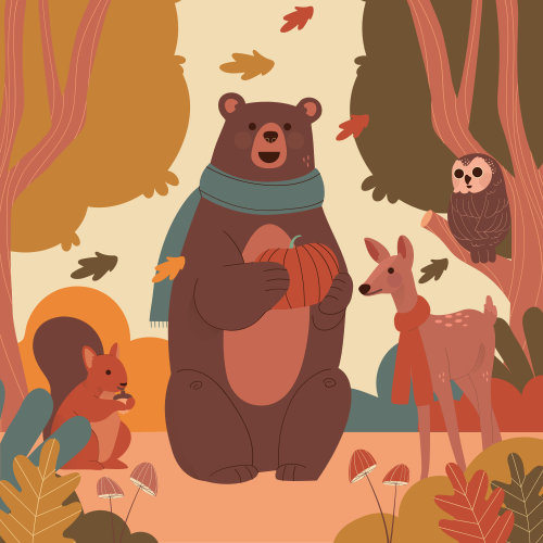 Nursery poster with joyful animals in autumn forest - TenStickers