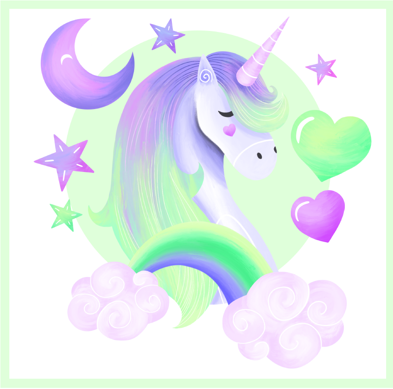Nursery poster blue and green unicorn - TenStickers
