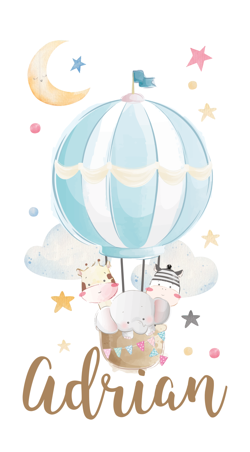 Nursery poster with three animals on balloons - TenStickers
