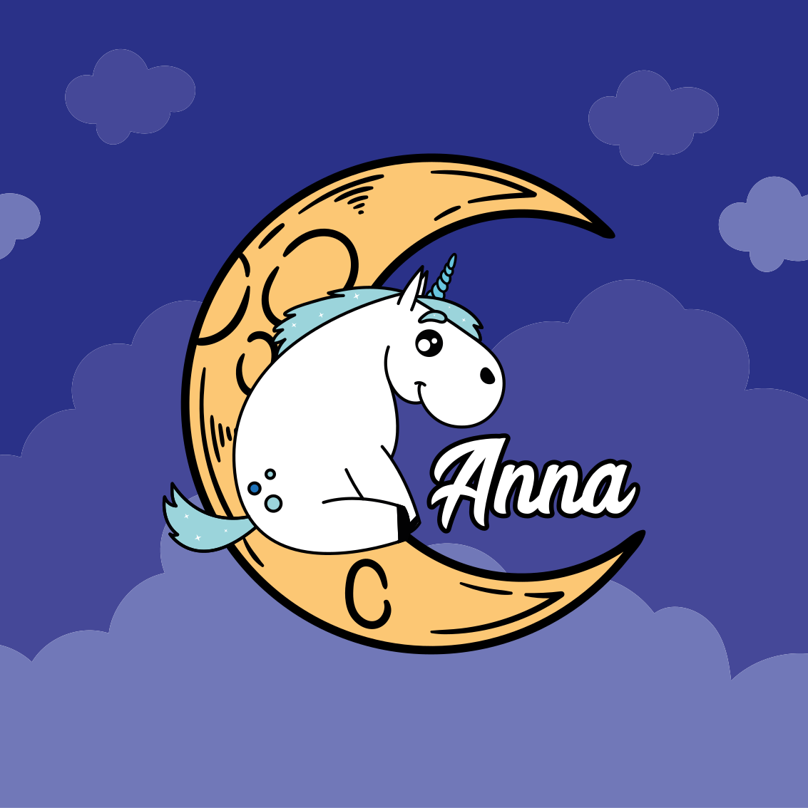 Customisable poster unicorn moon scene - TenStickers