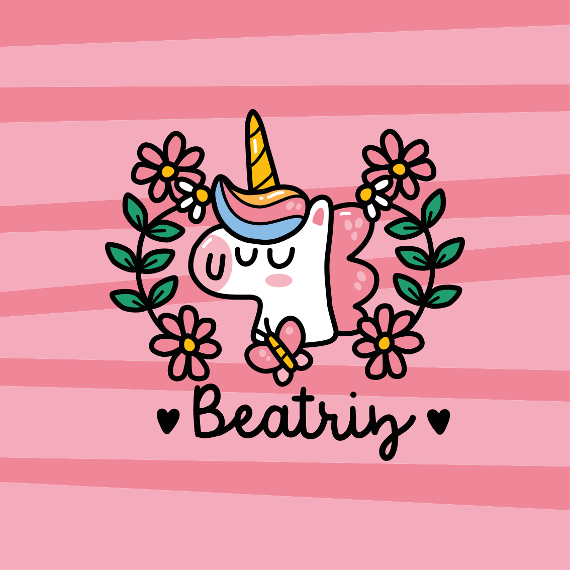 Customisable poster cute unicorn floral - TenStickers