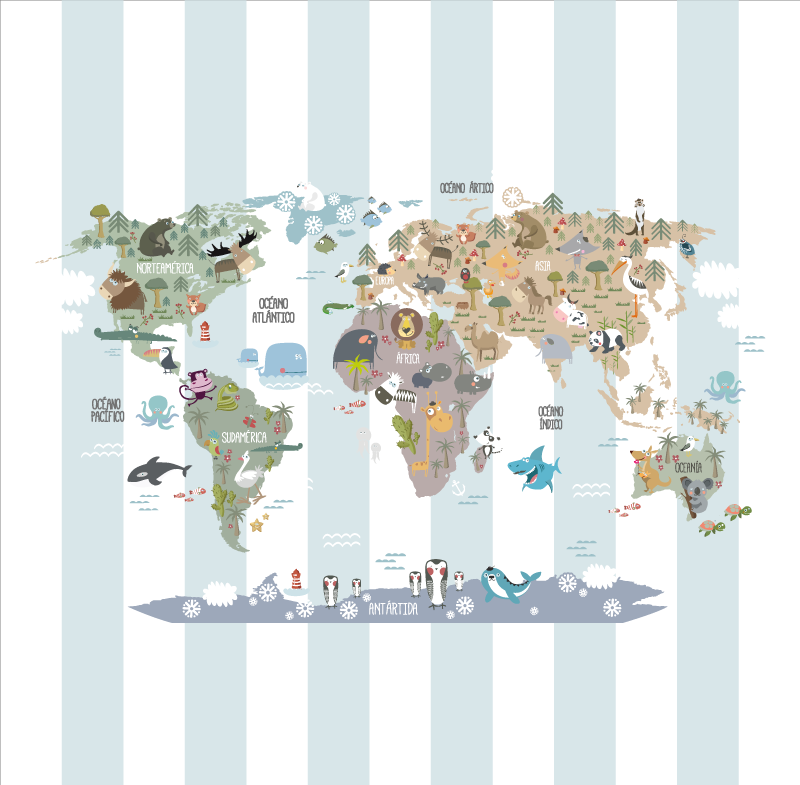 Map poster fauna world map - TenStickers