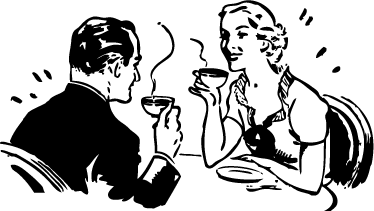 Vintage poster couple enjoying coffee - TenStickers