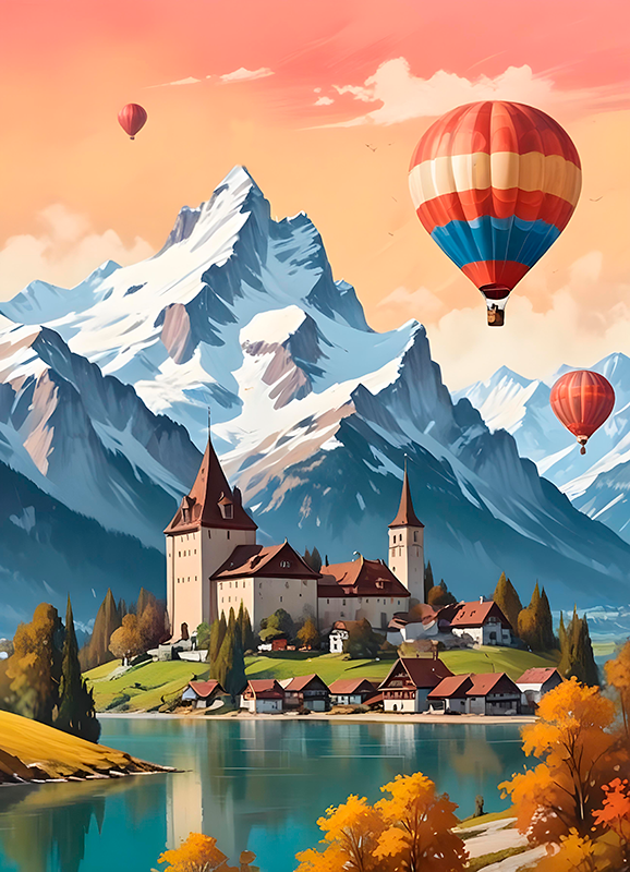 Landscape poster "chateau d'oex" - TenStickers