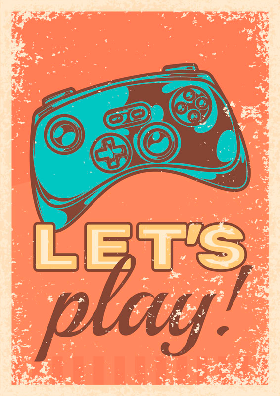 Video game poster let's play retro style - TenStickers