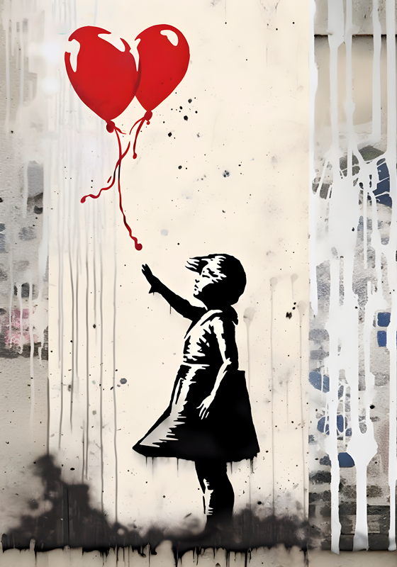 wall painting girl with balloons art poster - TenStickers