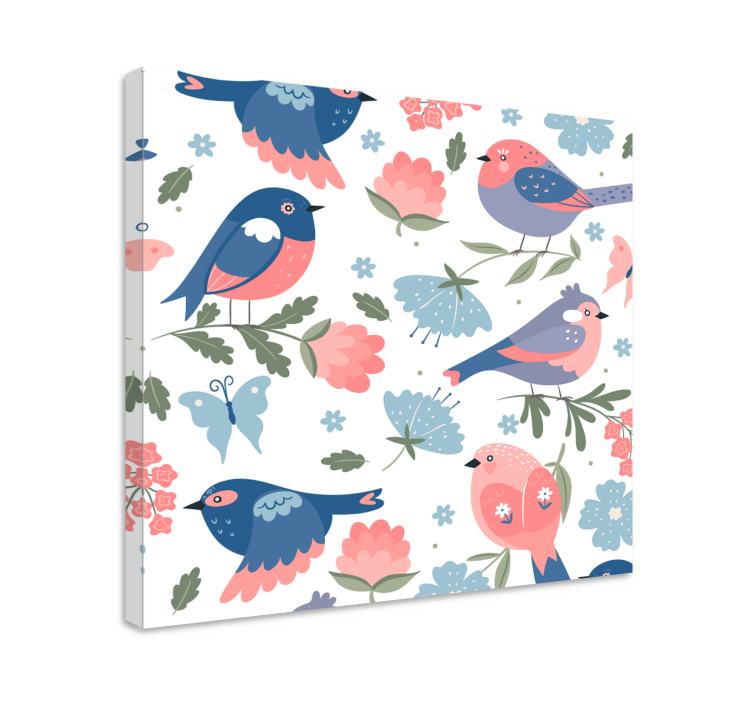 Flowers canvas colorful birds design - TenStickers
